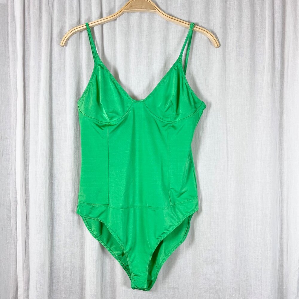 Zara Kelly Green Satin Effect Corset Bodysuit